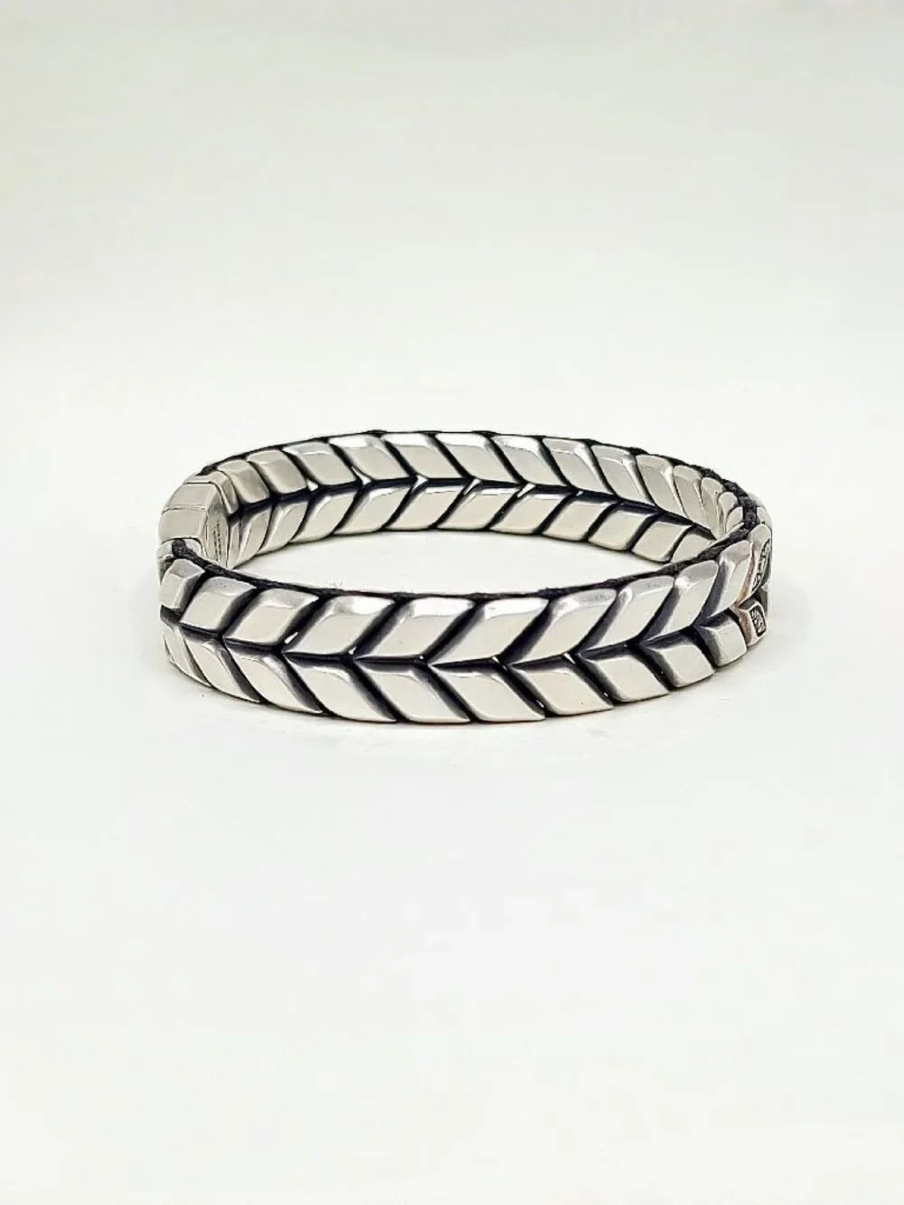 David Yurman Chevron Bracelet in Sterling Silver w/ Pavé Black Diamonds - Medium